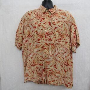 IZOD Beige Red Shirt Mens X Large Short Sleeve Linedn Rayon Summver Beach Casual